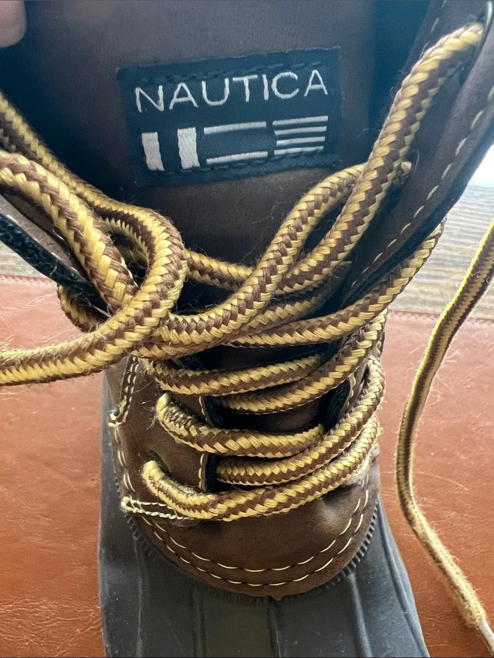 Nautica Boy’s Brown and Black Waterproof Duck Boots with Tan Laces